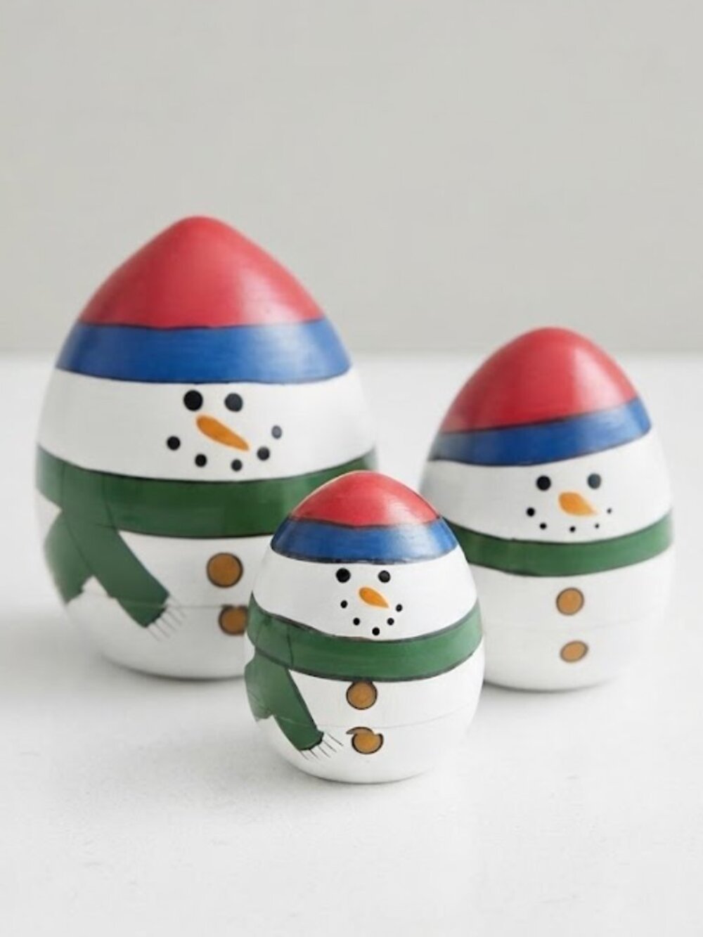 Vintage Snowman Russian Nesting Dolls Set of 3 Wooden Matryoshka Xmas Decor 3.5"